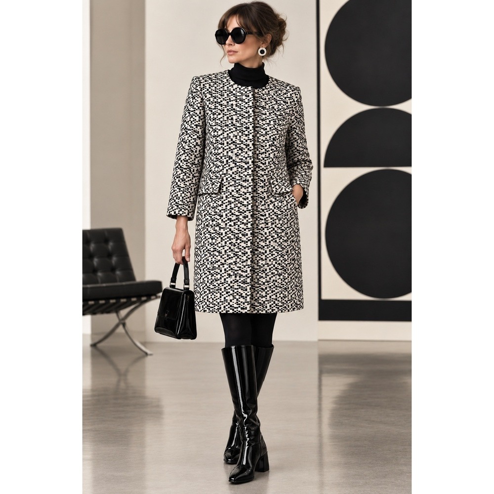 Classiques Entier Zip MOD Coat Boxy Preppy Retro White & Black Textured sz Med